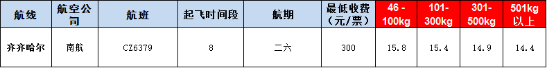 10月31號廣州到齊齊哈爾空運(yùn)價格